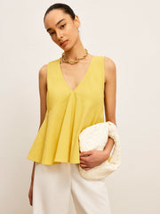 Cotton & Linen V-Neck Peplum Top