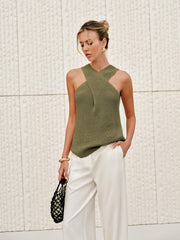 Halter Cross-Over Collar Tank Top