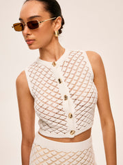 Semi-Sheer Button Detail Knit Skirt Set