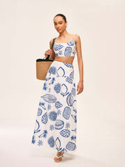 Printed Crop Top With Skirt Set