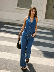 Mid-Waist Wide-Leg Denim Pants