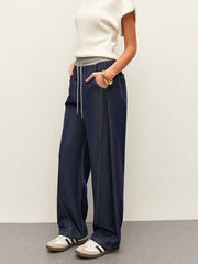 High-Waist Drawstring Denim Pants With Pockets