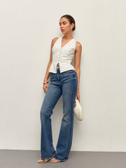 Lace Button Detail Halter Top
