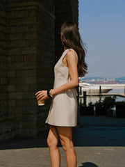 Linen Blend Button-Front Dress With Pockets