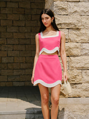 Color Block Trim Cotton & Linen Skirt Set