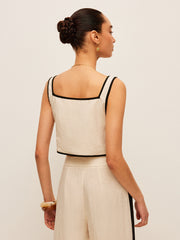 Cotton & Linen Contrast Trim Square-Neck Tank Top