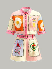 Belted Floral Print Shorts Set