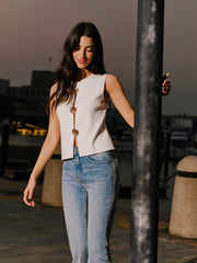 Shell Button Detail Sleeveless Top
