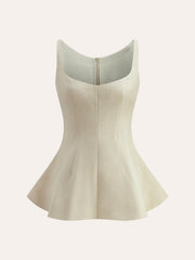 Back Zipper Peplum Flare Top