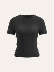 Cut-Out Side Metal Detail Zipper T-Shirt