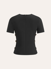 Cut-Out Side Metal Detail Zipper T-Shirt