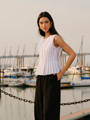Cotton & Linen Pleated Back Tie Top