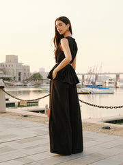 Peplum Top Wide-Leg Pants Set With Belt