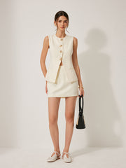 Button Detail Pockets Skirt Set