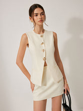 Button Detail Pockets Skirt Set