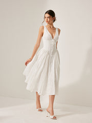 Cotton Embroidered Back Lace-Up Dress
