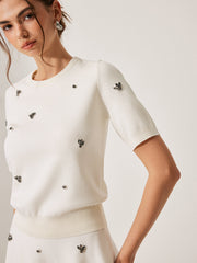 Short Sleeve Metal Detail Plain Sweater