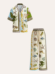 Printed Shirt With Drawstring Pants Set