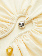 Cut-Out Ruched Metal Detail Ribbed T-Shirt