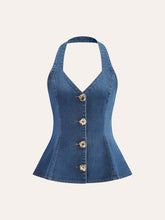 Denim Halter Top With Button Details