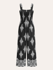 Smocked Floral Print Jumpsuit