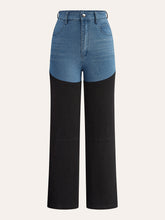 Mid-Waist Color Block Denim Pants