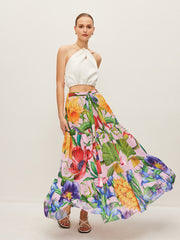 Semi-Sheer Floral Print Belted Chiffon Skirt