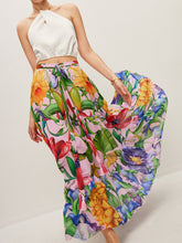 Semi-Sheer Floral Print Belted Chiffon Skirt