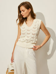 Crochet Floral V-Neck Sweater Vest