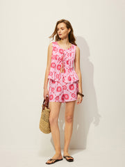 Floral Print Shorts Set With Pockets