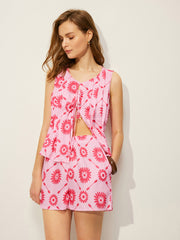 Floral Print Shorts Set With Pockets