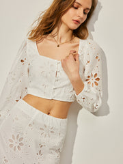 Cotton Hollow Floral Skirt Set