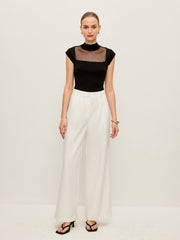 Mesh Panel Mock Neck Top