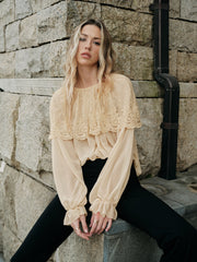 Semi-Sheer Lace Chiffon Blouse