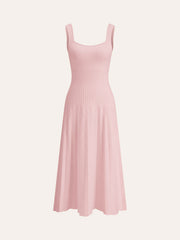 Square-Neck Ribbed Knit Dress