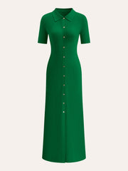 Metal Button Collar Midi Dress