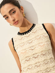 Crochet Contrast Trim Sweater Vest