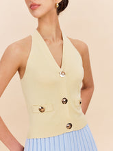 Halter Neck Ribbed Knit Vest With Decor Pockets