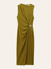 Metal Detail Shirred Waist Sleeveless Spilt Dress