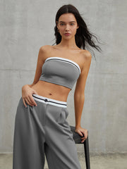 Tube Top Two Piece Contrast Waistband Pants Set