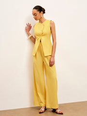 Linen & Cotton Mid-Waist Dress Pants