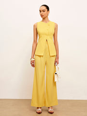 Linen & Cotton Mid-Waist Dress Pants