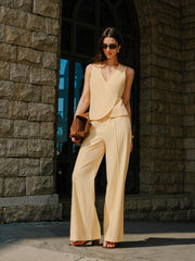 Cotton & Linen Wrap Top With Pants Set