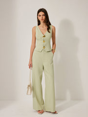 Metal Detail V-Neck Sleeveless Vest