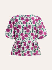 Boho V-Neck Drawstring Puff Sleeve Skirt Set