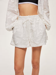 Semi-Sheer Cotton Embroidered Shirt With Shorts Set