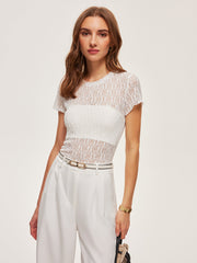 Semi-Sheer Lace Panel T-Shirt