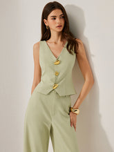 Metal Detail V-Neck Sleeveless Vest