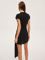Metal Detail Waist Ruched Draped Dress