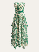 Floral Print Strapless Dress With Ruffled Detail